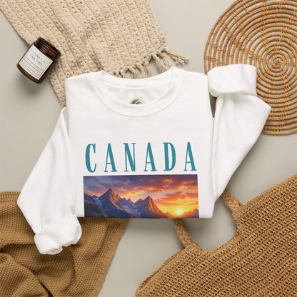 Canada Banff Scenic Crewneck Sweatshirt — Mountain Lake Sunset Graphic