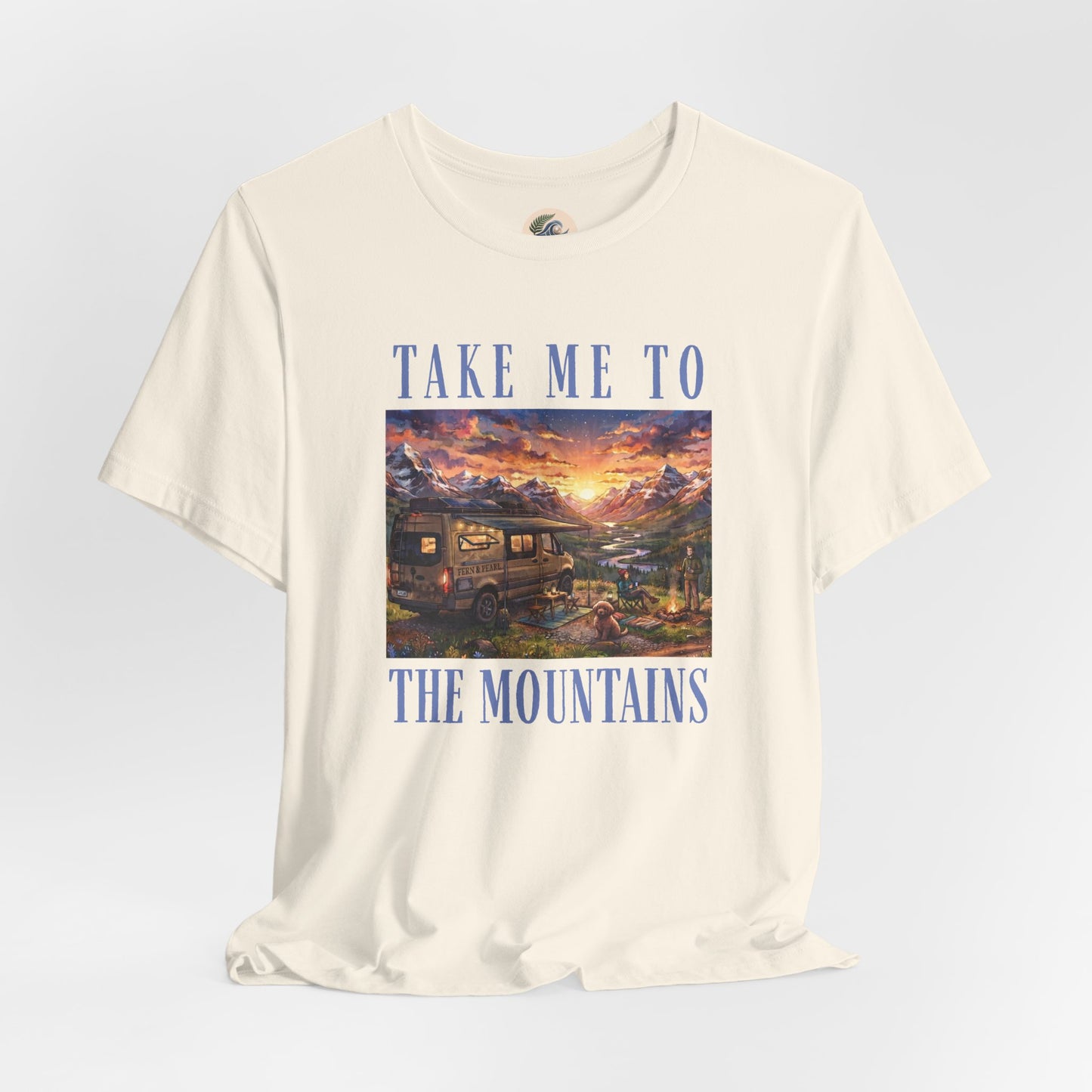 Take Me to the Mountains Sunset Tee — Scenic Cabin Sunset Graphic T-Shirt