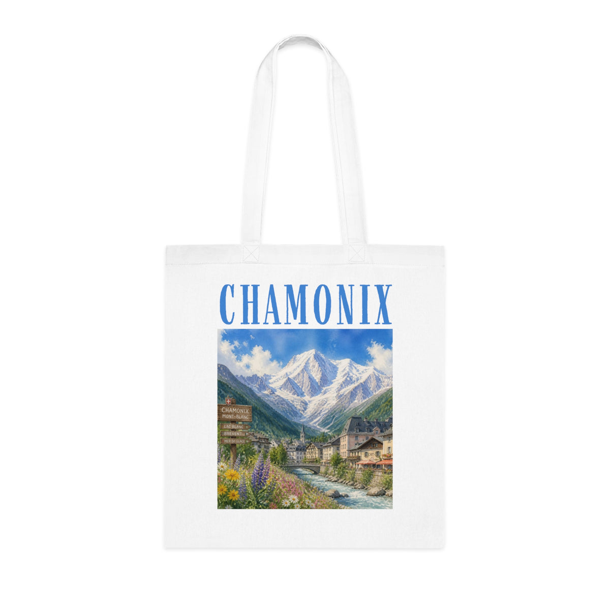 Chamonix Scenic Cotton Tote Bag — Vintage Alpine Village Print