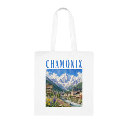 Chamonix Scenic Cotton Tote Bag — Vintage Alpine Village Print