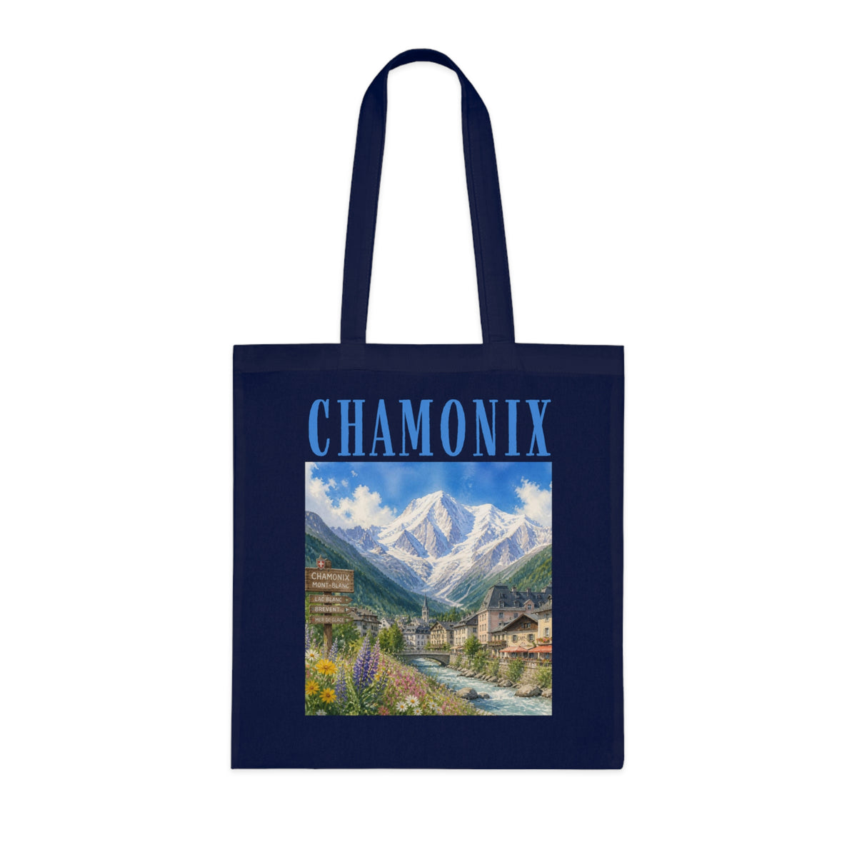 Chamonix Scenic Cotton Tote Bag — Vintage Alpine Village Print