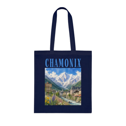 Chamonix Scenic Cotton Tote Bag — Vintage Alpine Village Print
