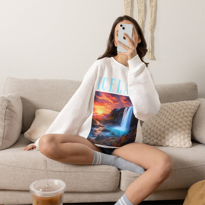 Iceland Waterfall Crewneck Sweatshirt — Scenic Sunset Travel Pullover