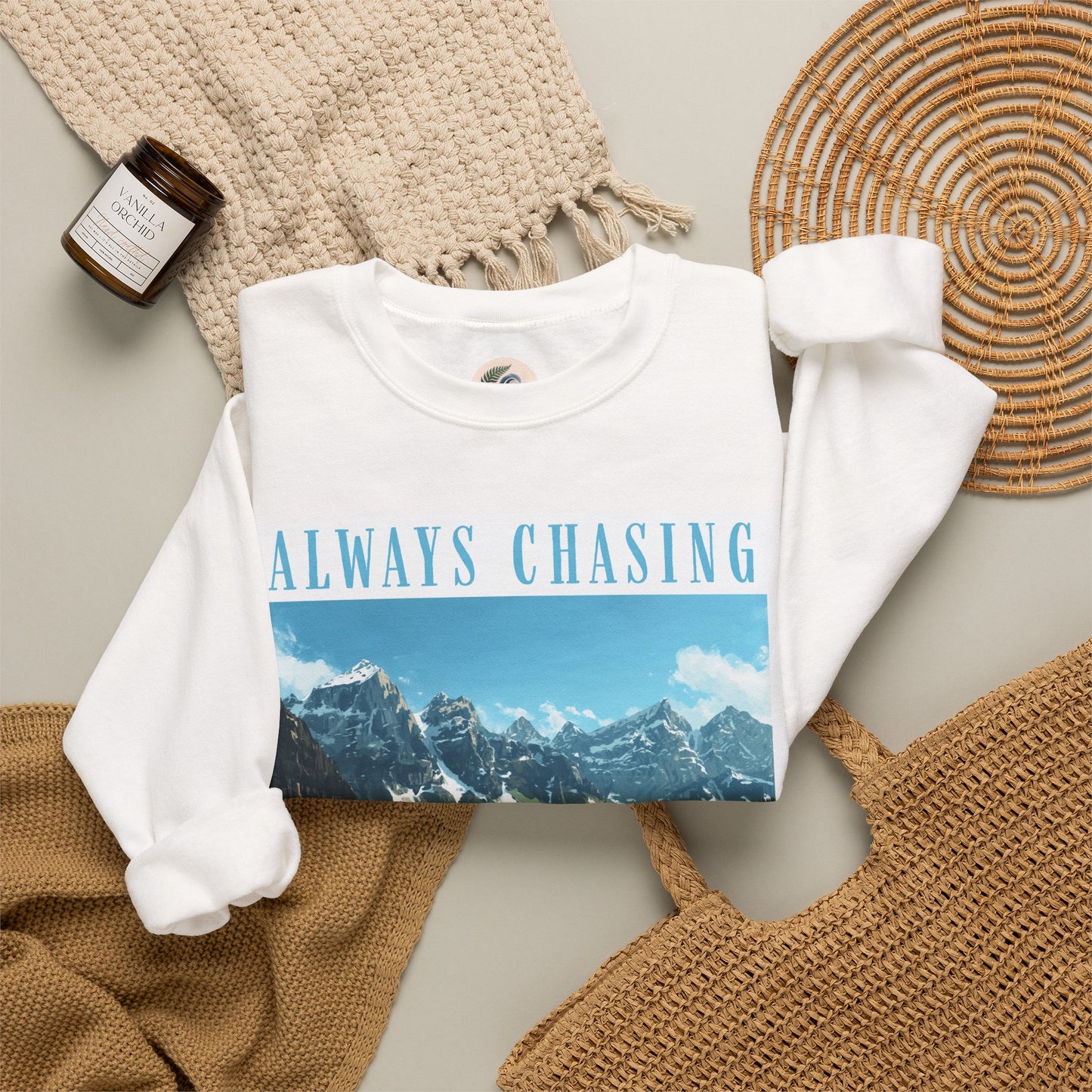 Always Chasing the View - Lake Oeschinese Mountain Crewneck