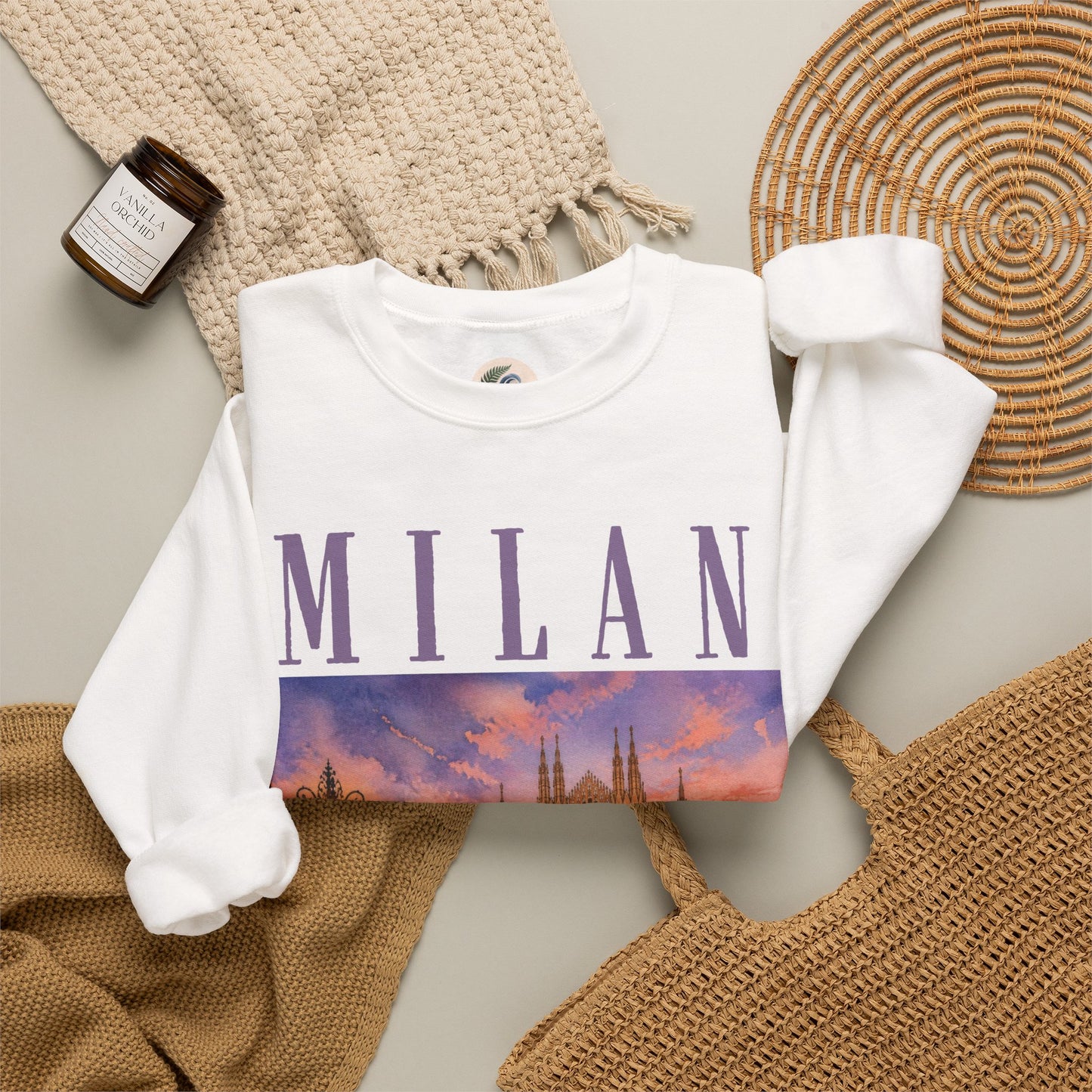 Milan Cathedral Crewneck Sweatshirt – Vintage Travel Cityscape