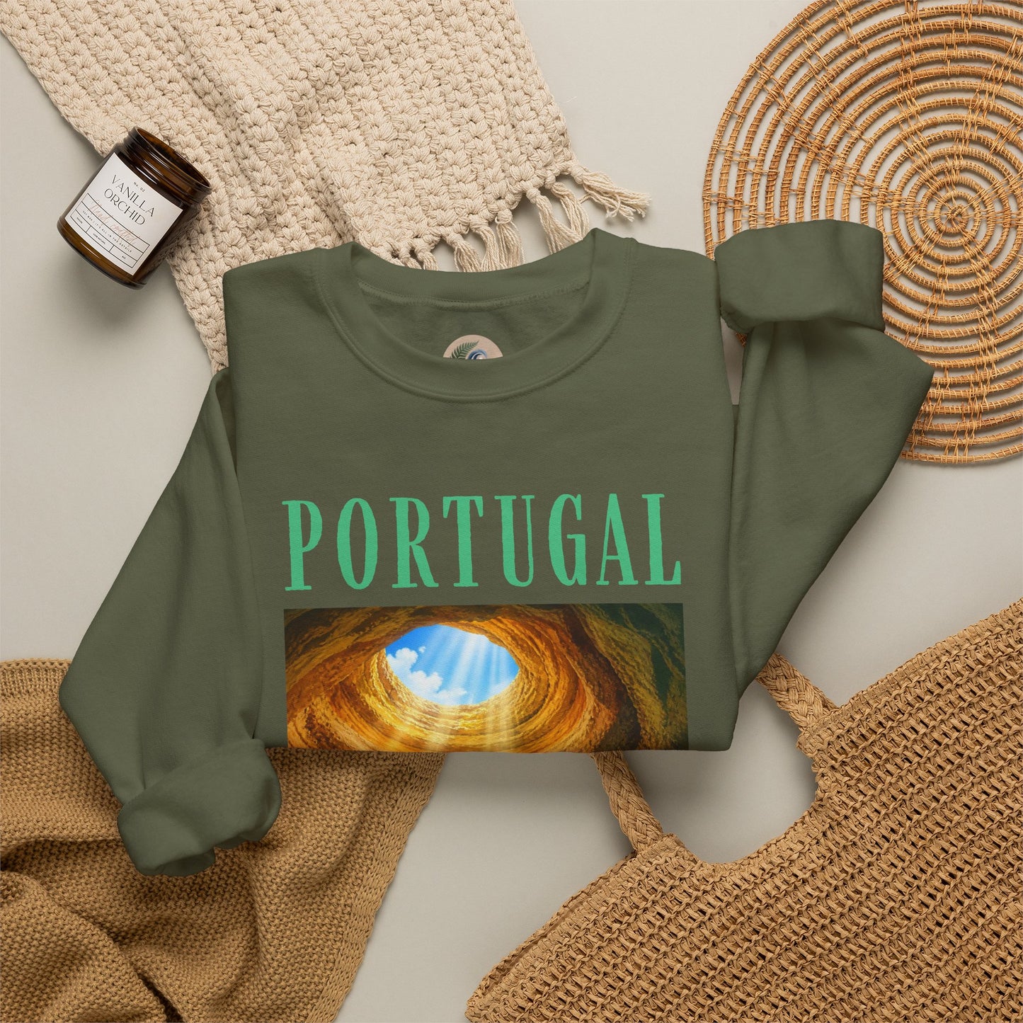 Portugal Benagil Cave Crewneck Sweatshirt — Coastal Travel Graphic Pullover
