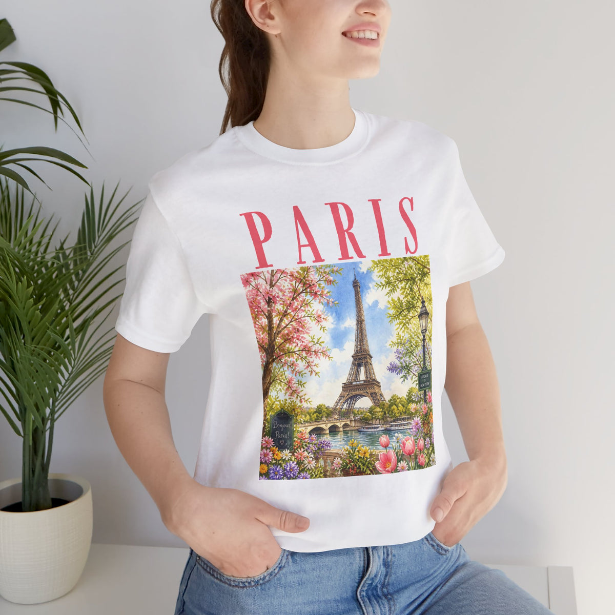 Paris Floral Eiffel Tower Tee — Vintage Romantic France T-Shirt