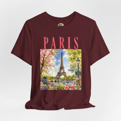 Paris Floral Eiffel Tower Tee — Vintage Romantic France T-Shirt