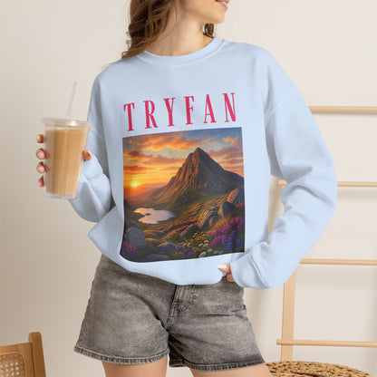 Tryfan Mountain Sweatshirt — Scenic Snowdonia Sunset Landscape Crewneck