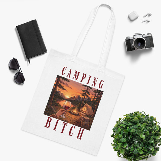 Camping Tote — "Camping Bitch" Cotton Beach & Campground Tote Bag