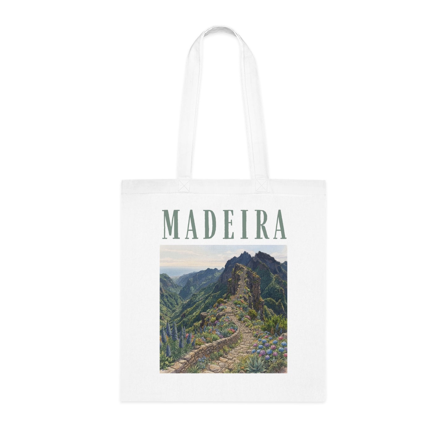 Madeira Scenic Cotton Tote — Travel Tote Bag with Mountain Landscape Print