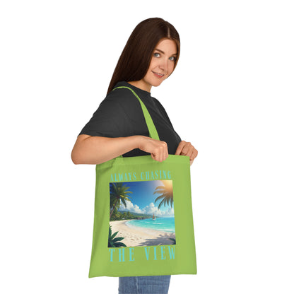 Railay Beach Tote Bag – "Always Chasing the View" Tropical Cotton Tote