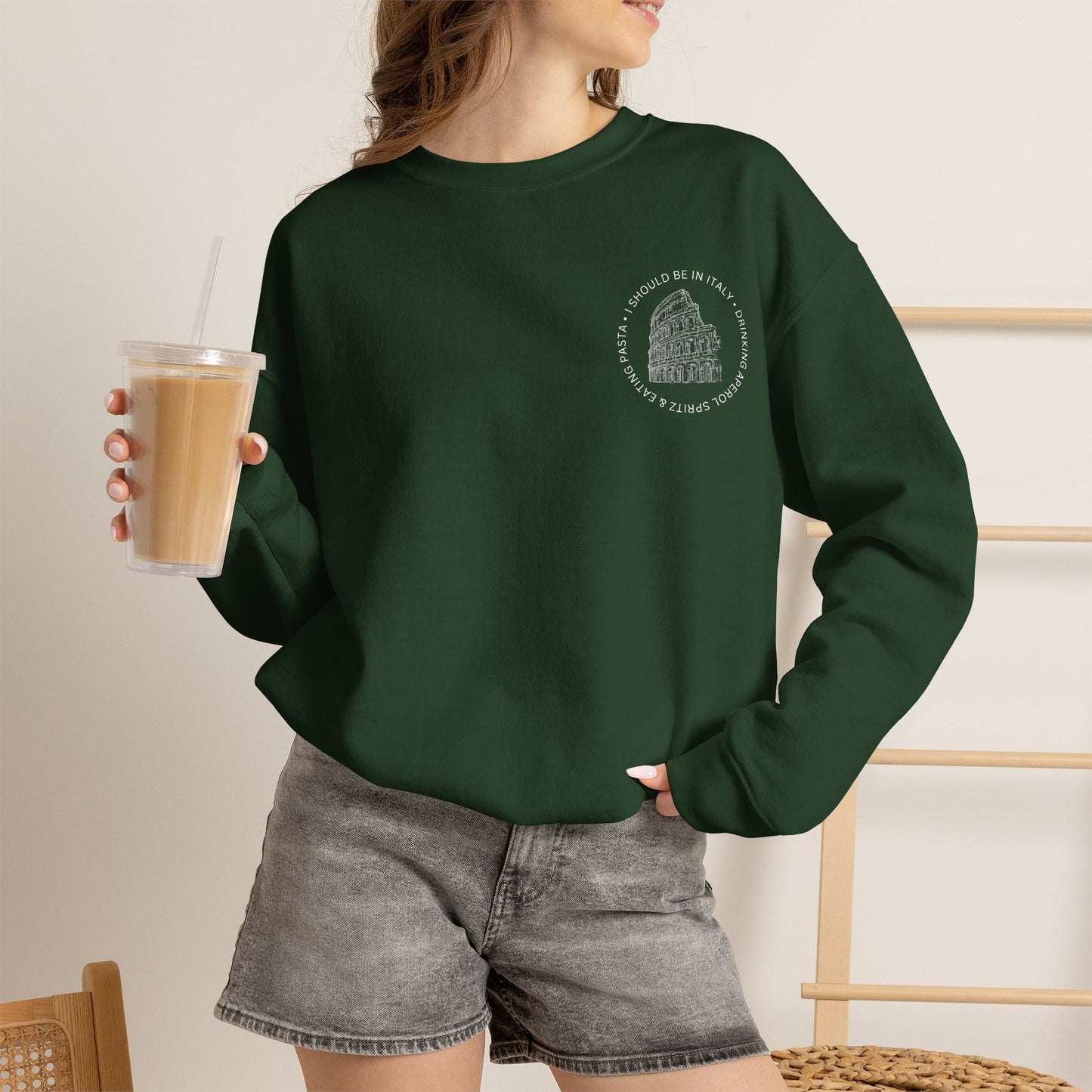 Cozy Italy Crewneck Sweatshirt with Small Chest Badge Design