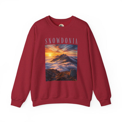 Snowdonia Sunset Crewneck Sweatshirt — Scenic Mountain Graphic