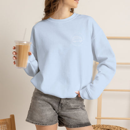 Cozy Camper Crewneck Sweatshirt — Van Life Humour Chest Graphic