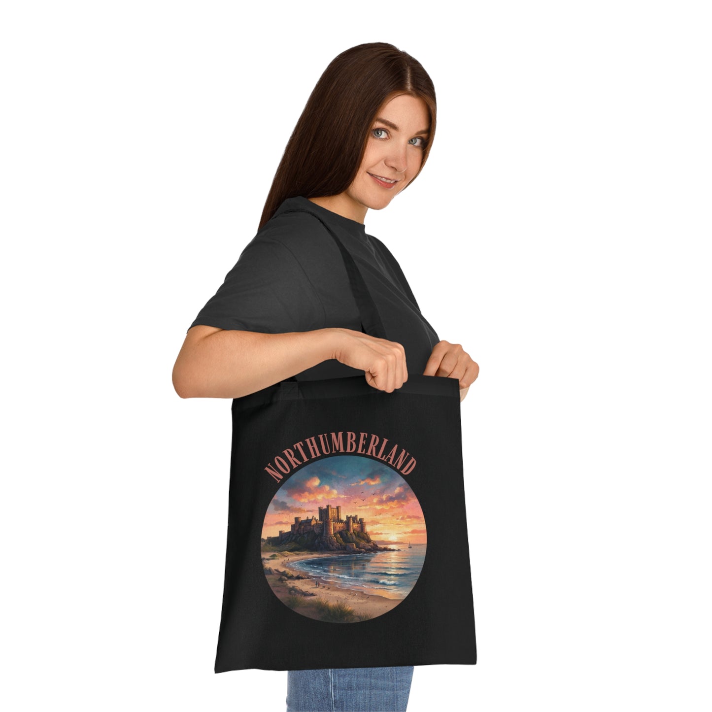 Northumberland Castle Sunset Tote Bag — Scenic Coastal Cotton Tote