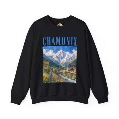 Chamonix Mountain Crewneck Sweatshirt — Alpine Scenic Graphic