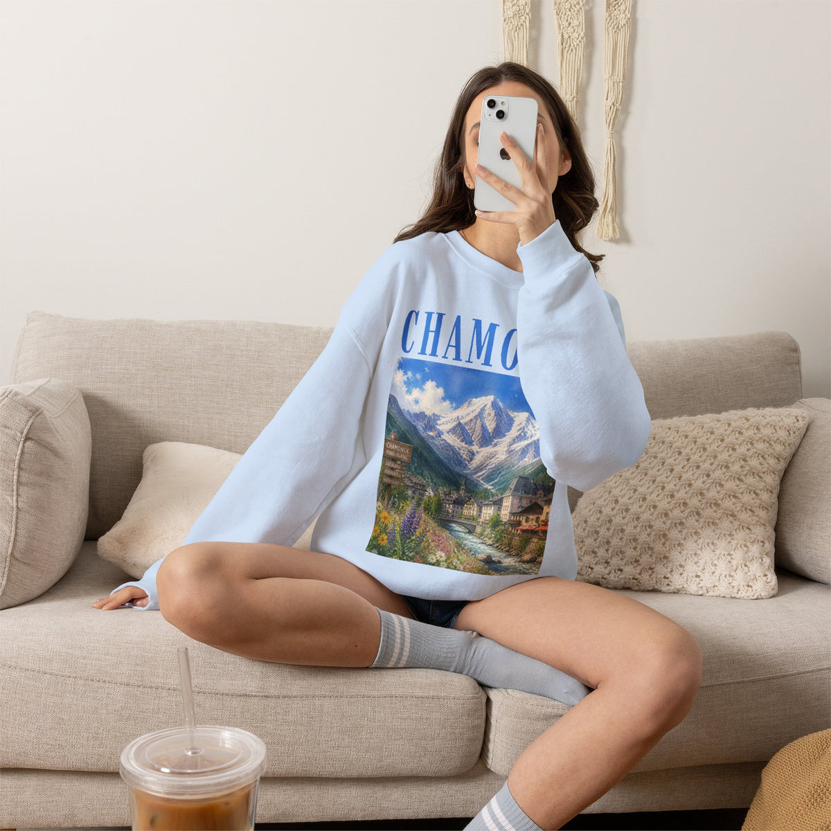 Chamonix Mountain Crewneck Sweatshirt — Alpine Scenic Graphic