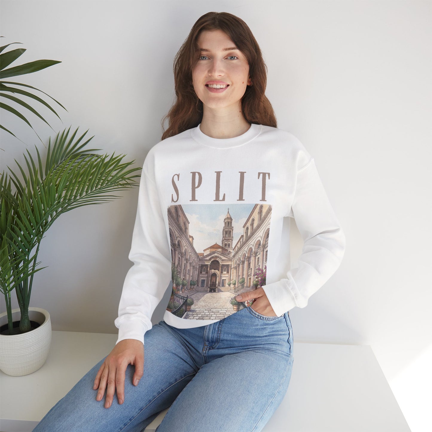 Split Travel Crewneck Sweatshirt — Vintage Croatian Cityscape Pullover