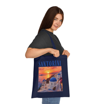 Santorini Sunset Cotton Tote Bag — Greek Island Travel Beach Tote