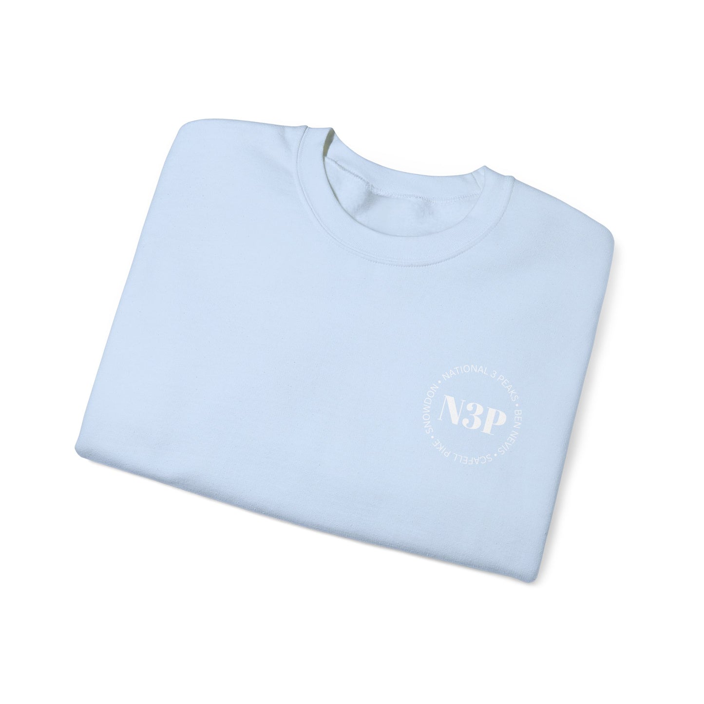 Minimal 'N3P' National 3 Peaks Logo Crewneck Sweatshirt – Small Chest Emblem, Casual Everyday Pullover