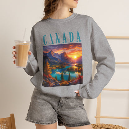 Canada Banff Scenic Crewneck Sweatshirt — Mountain Lake Sunset Graphic