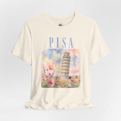Pisa Floral Illustration T‑Shirt — Leaning Tower Travel Tee