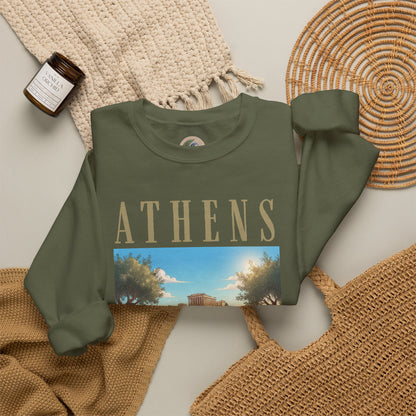 Athens Scenic Crewneck Sweatshirt — Vintage Greece Travel Pullover