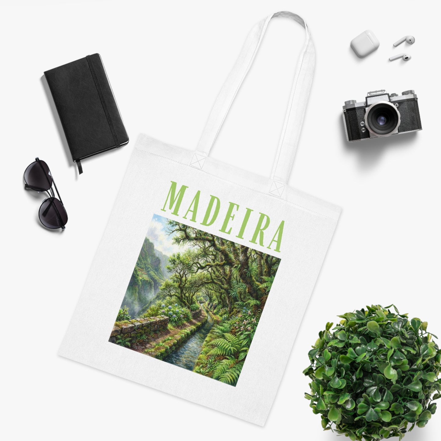 Madeira Scenic Cotton Tote Bag — Botanical Island Landscape Tote
