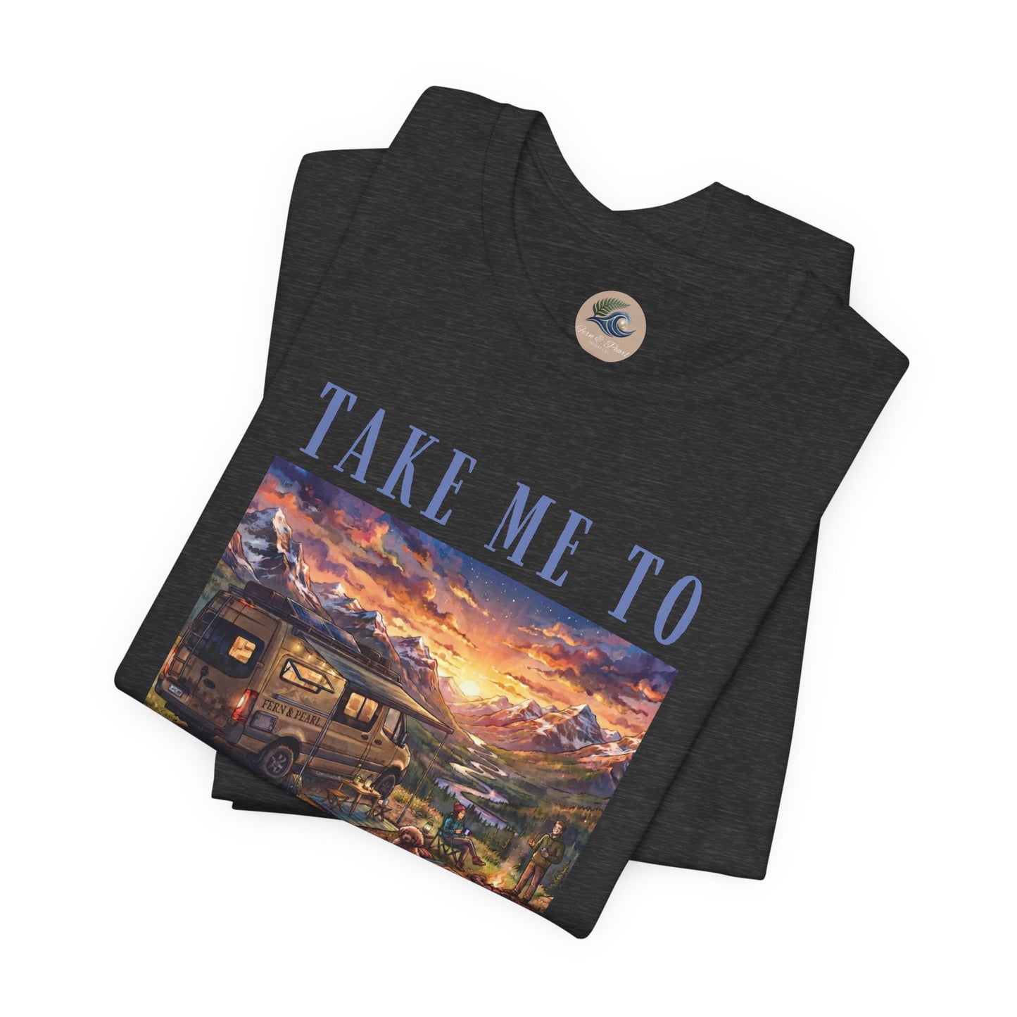 Take Me to the Mountains Sunset Tee — Scenic Cabin Sunset Graphic T-Shirt