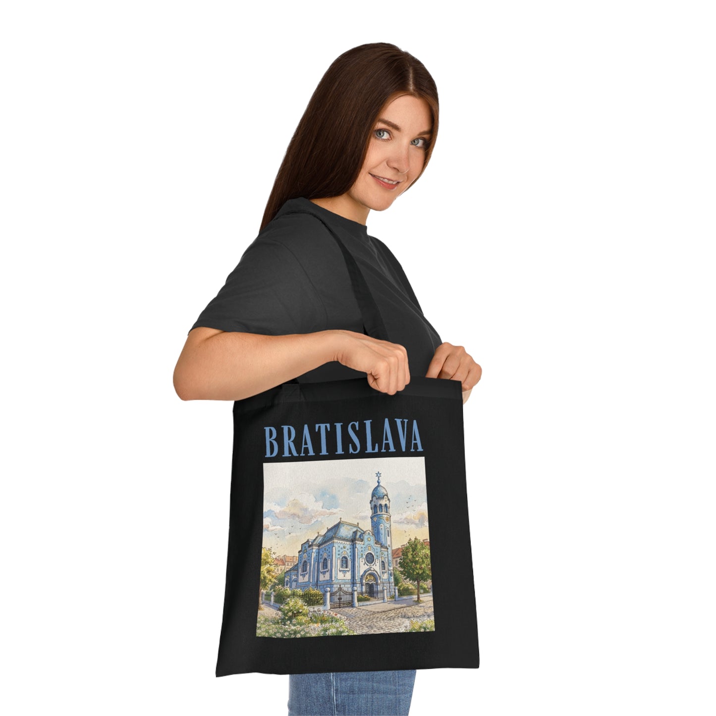 Bratislava Watercolor Cathedral Tote Bag – Travel Souvenir Cotton Shopper