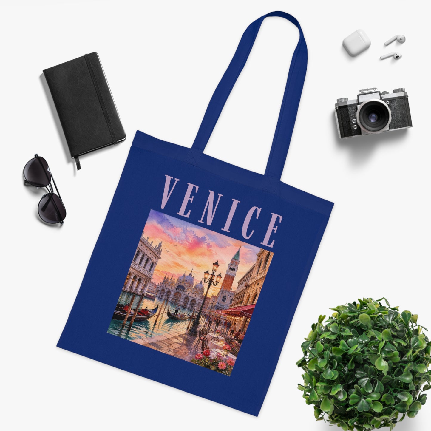 Venice Cotton Tote Bag - Vintage Sunset Canal Travel Tote