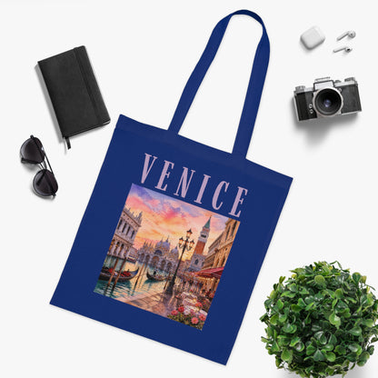 Venice Cotton Tote Bag - Vintage Sunset Canal Travel Tote