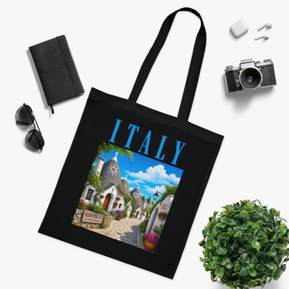 Italy Alberobello Scenic Cotton Tote Bag — Italian Village Travel Souvenir Tote