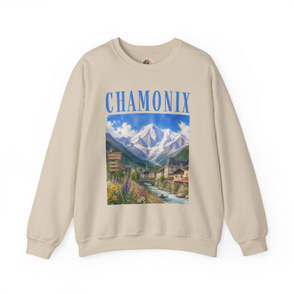 Chamonix Mountain Crewneck Sweatshirt — Alpine Scenic Graphic