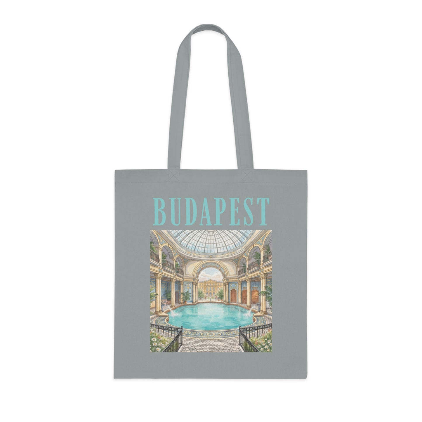 Budapest Thermal Bath Cotton Tote — Vintage Spa Illustration Travel Bag