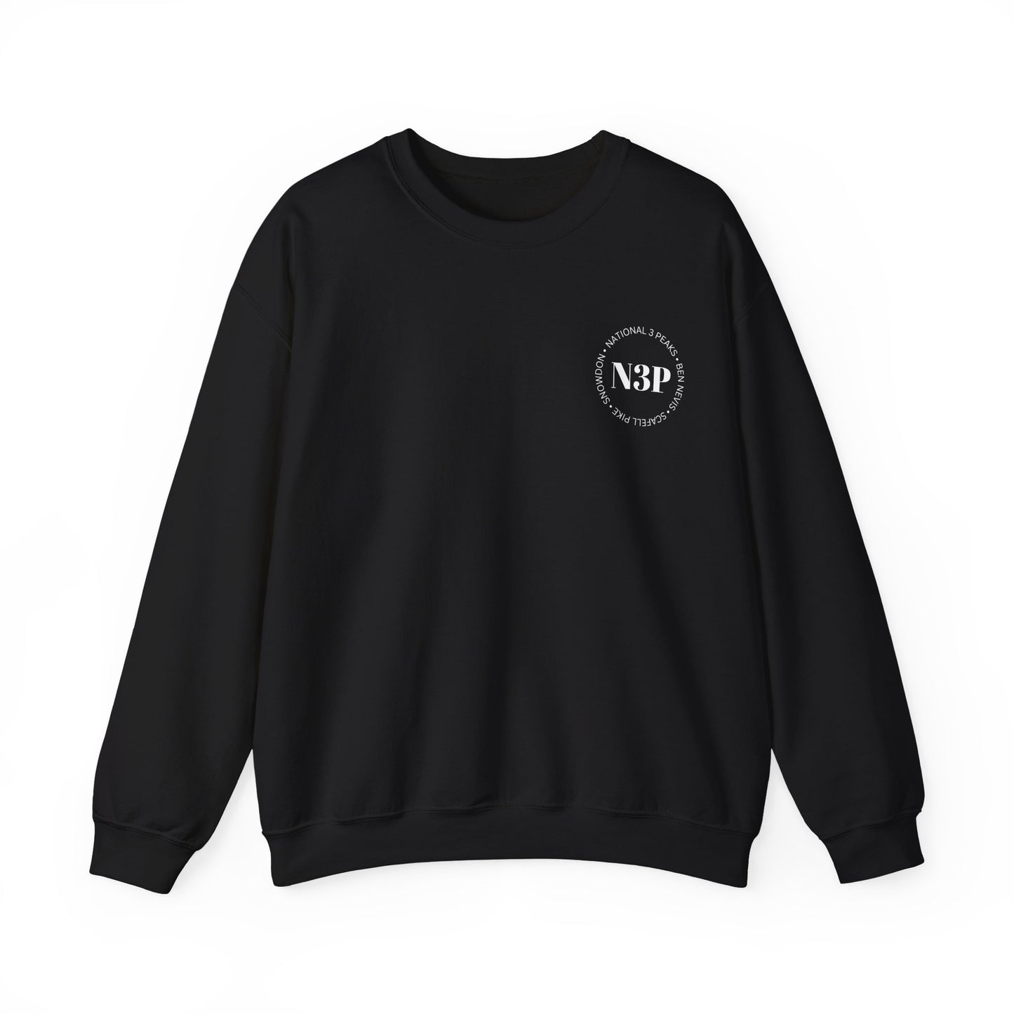Minimal 'N3P' National 3 Peaks Logo Crewneck Sweatshirt – Small Chest Emblem, Casual Everyday Pullover