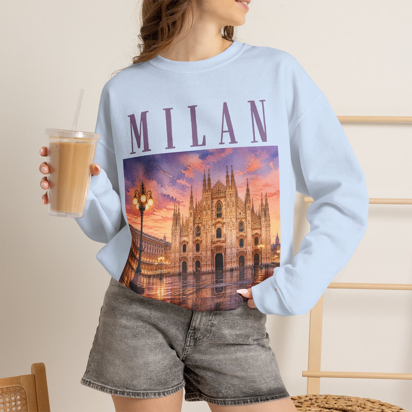 Milan Cathedral Crewneck Sweatshirt – Vintage Travel Cityscape