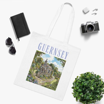 Guernsey Chapel Art Tote - Scenic Island Landscape Cotton Tote Bag