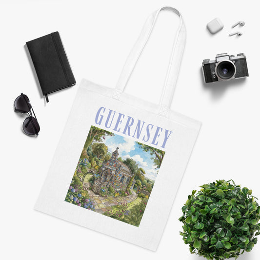 Guernsey Chapel Art Tote - Scenic Island Landscape Cotton Tote Bag
