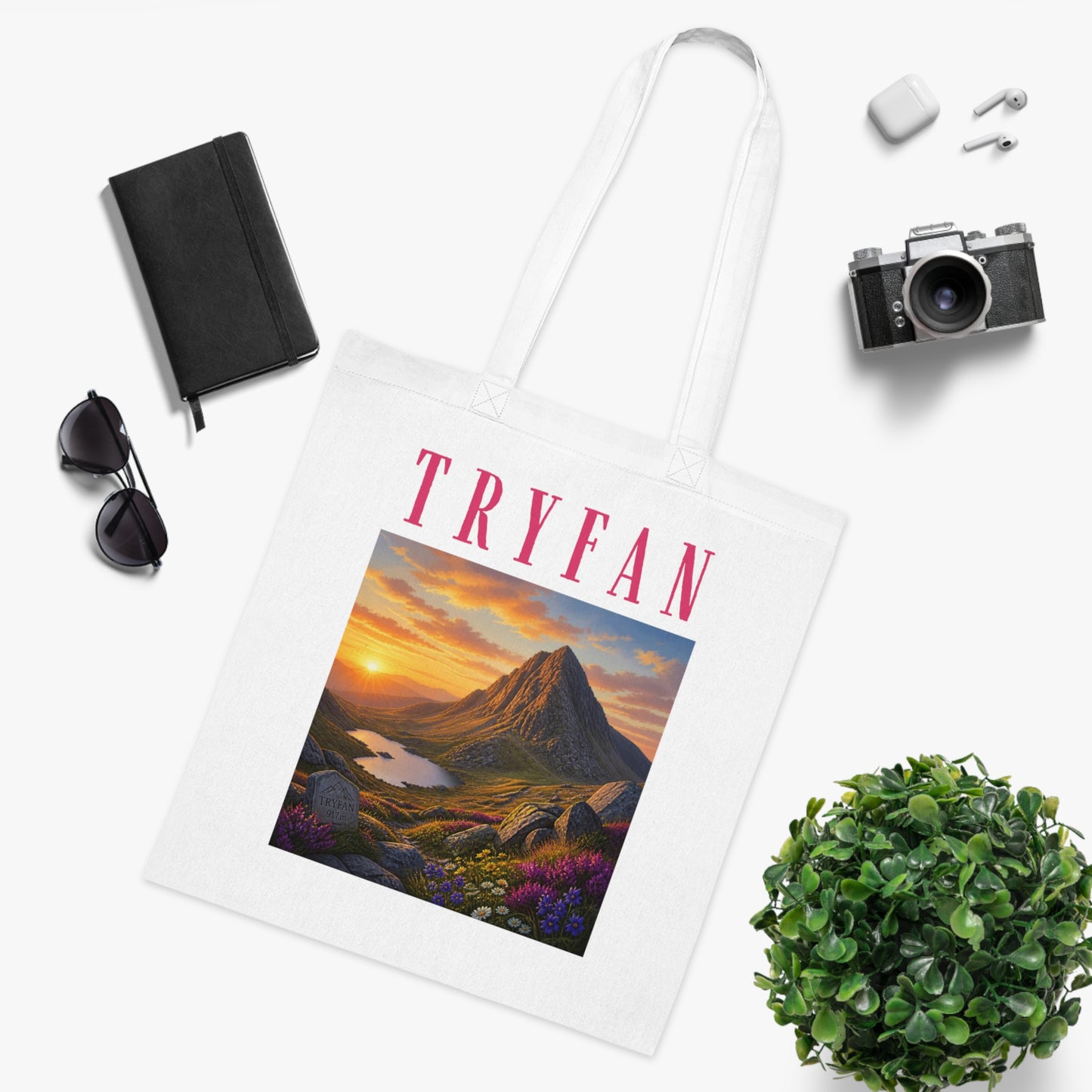 Tryfan Mountain Cotton Tote — Scenic Snowdonia Sunset Landscape Tote Bag
