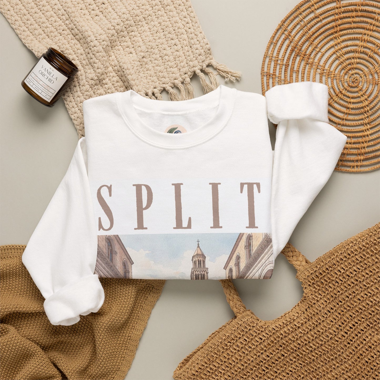 Split Travel Crewneck Sweatshirt — Vintage Croatian Cityscape Pullover