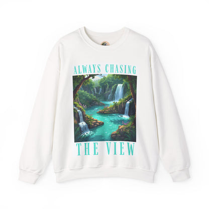 Always Chasing the View - Plitvice Inspired Graphic Sweatshirt