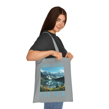 Always Chasing The View Cotton Tote — Scenic Mountain Lake Oeschinese Travel Tote