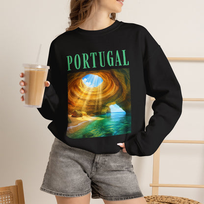 Portugal Benagil Cave Crewneck Sweatshirt — Coastal Travel Graphic Pullover