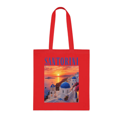 Santorini Sunset Cotton Tote Bag — Greek Island Travel Beach Tote