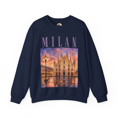 Milan Cathedral Crewneck Sweatshirt – Vintage Travel Cityscape