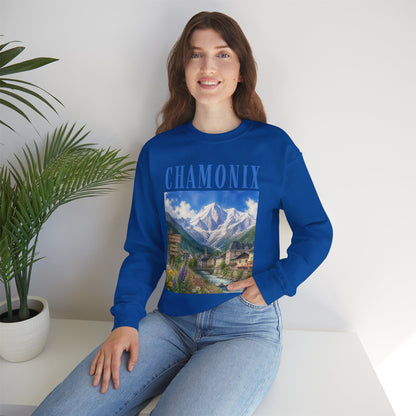 Chamonix Mountain Crewneck Sweatshirt — Alpine Scenic Graphic