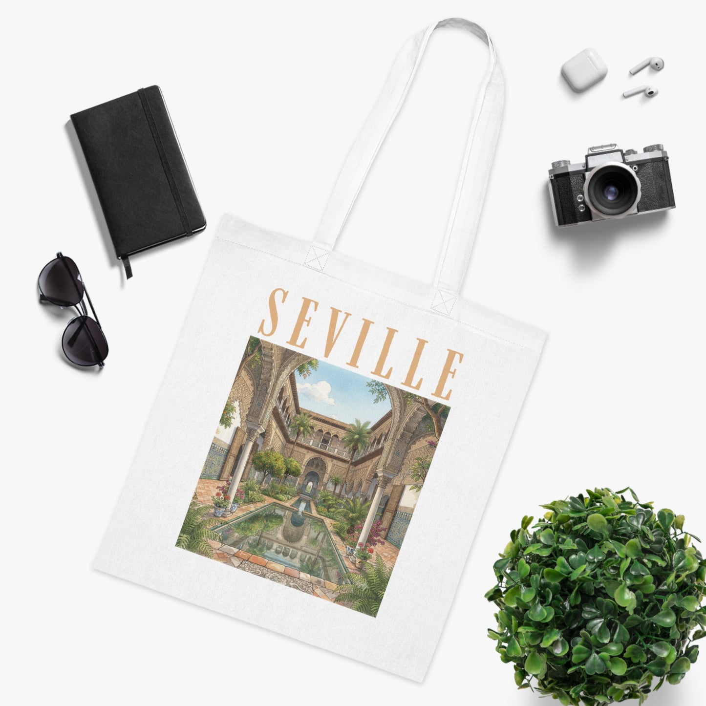 Seville Courtyard Cotton Tote Bag — Vintage Travel Market Tote
