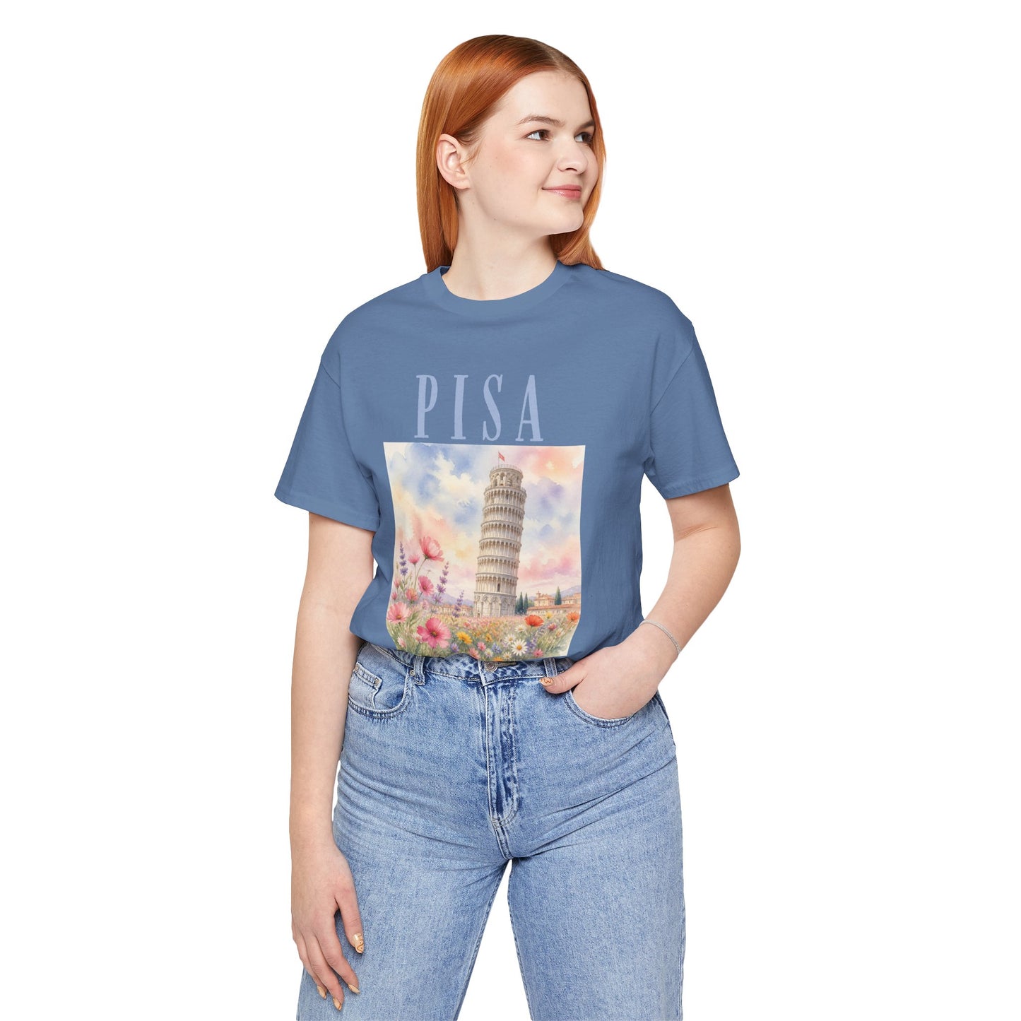 Pisa Floral Illustration T‑Shirt — Leaning Tower Travel Tee
